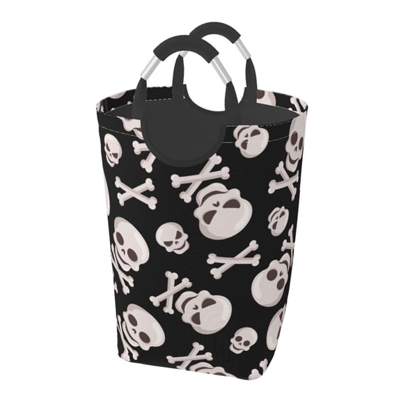 Picia black white Skull bone Laundry Basket With Handles Laundry Hamper Toys Storage Organizer Foldable Bucket Washing Bin Dirty Clothes Bag For Home Bathroom Bedroom Dorm