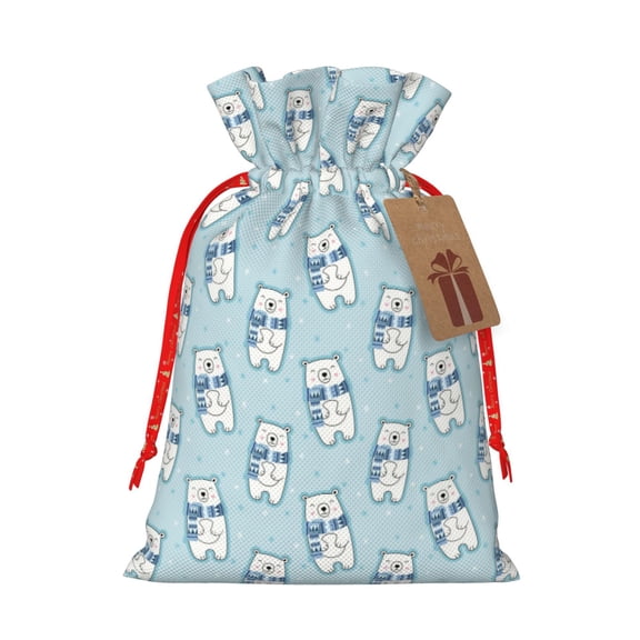 Picia blue Scarf Bear Pattern Christmas Gift Bags, Xmas Gift Bags, Suitable for Holiday Kraft Paper Gift Bags, Reusable Christmas Gift Bags,Festive Gift Packaging Bag-Small