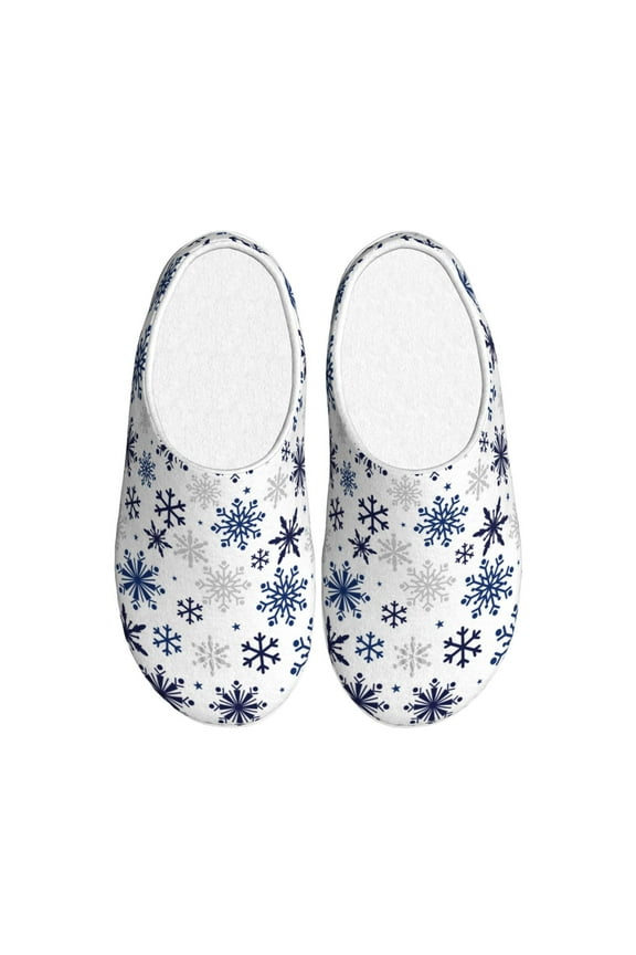 blue Snowflake Prints for Women's Lamb-hug Comfy Fleece House Slippers Memory Foam, Slip-on House Shoes Indoor Outdoor-35/36