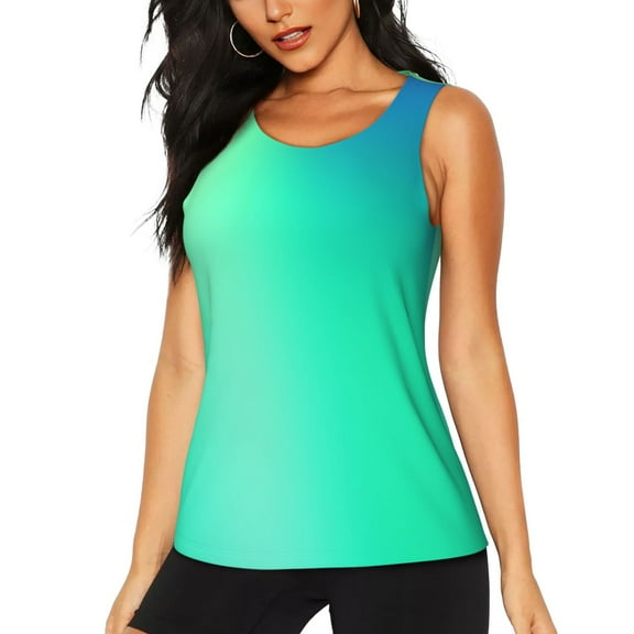 Picia blue green colors Pattern Women's Workout Tank Top,Breathable Activewear,Slim Fit Athletic Top,Versatile Workout Moisture-wicking top-Large