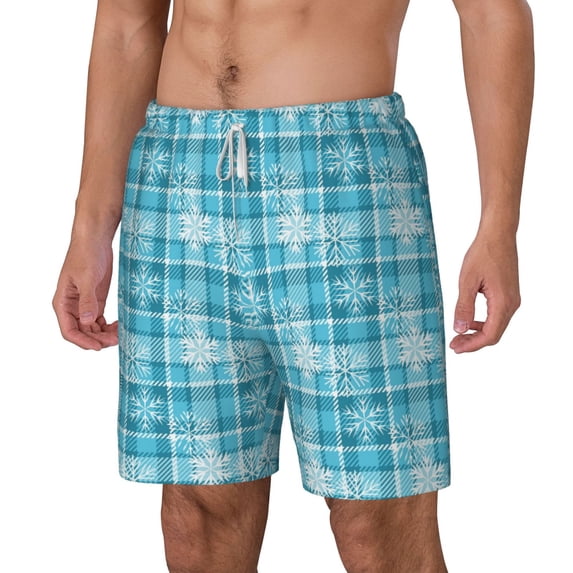 Picia blue plaid Snowflake pattern Mens Swim Trunks with Compression Liner Stretch Beach Shorts Quick Dry with Zipper Pockets No-Chafing Board Shorts-XX-Large