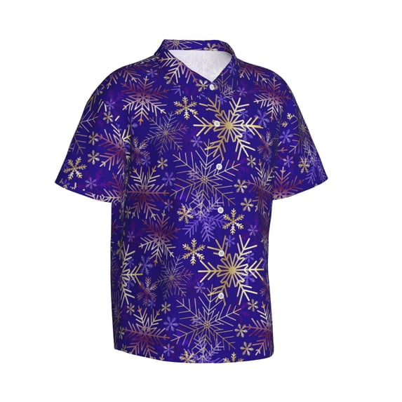 Picia blue purple Snowflake Gentle Cotton Regular Fit Short Sleeve Casual Hawaiian Shirt for Men-Medium