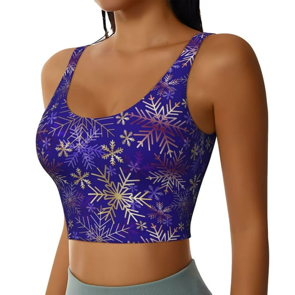 Picia blue purple Snowflake Sports Bra for Women,Padded Strappy Sports Bras Medium Support Yoga Bra with Removable Cups,Running Yoga Bra-Small
