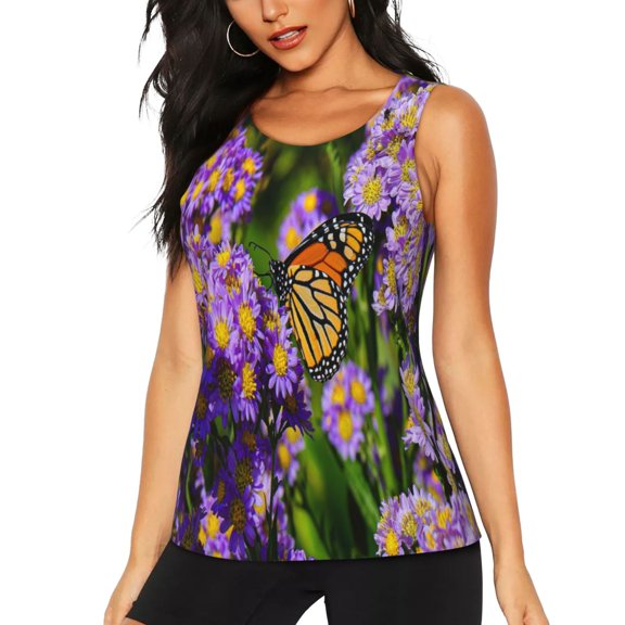 Picia butterflies and Gardens Pattern Women's Workout Tank Top,Breathable Activewear,Slim Fit Athletic Top,Versatile Workout Moisture-wicking top-XX-Large