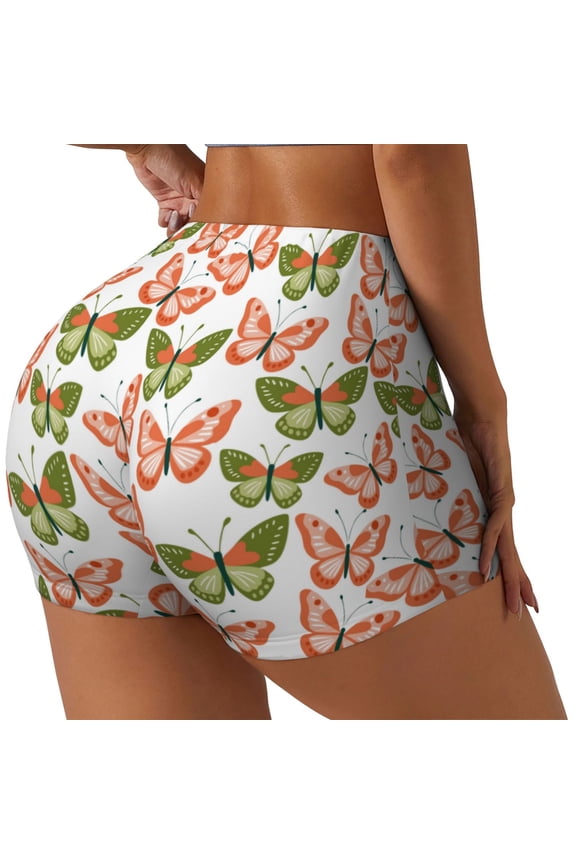butterfly Printed Workout Shorts for Women Seamless Scrunch Butt Lifting High Waisted Yoga Gym Booty Running Moisture-wicking Short Pants-Small
