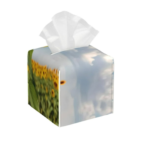 Picia butterfly and sunflower Pattern Tissue Box Cover,PVC Leather Square Holder,Tissue Box Holder with Magnetic Bottom,Facial Paper Organizer Dispenser-5.2"X5.2"X5.2"