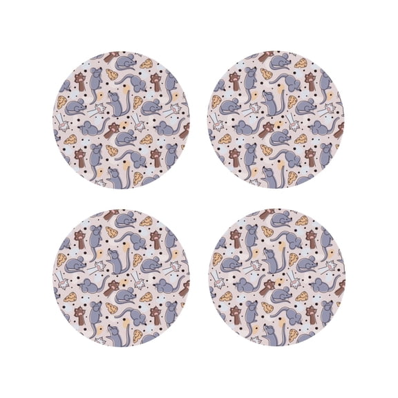 Picia cartoon mouse Printed Leather Coasters for Drinks, 4" Drink Coasters Set of 4 for Tabletop Protection, Handmade Luxurious Home Décor and Housewarming Gift-Round Shape