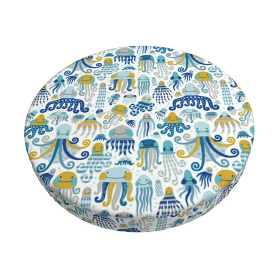 Picia cartoon octopus Pattern Round Stool Covers Comfy Seat Covers Stretch Removable Washable Chair Slipcover Round Bar Chair Cushion Cover-12 inch