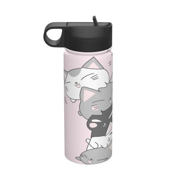 Picia cat Pattern 18oz Sports Insulated Kettle With Straw Insulated Water Bottle For Running Hiking Cycling Climbing Men'S Woman Insulated Water Bottle