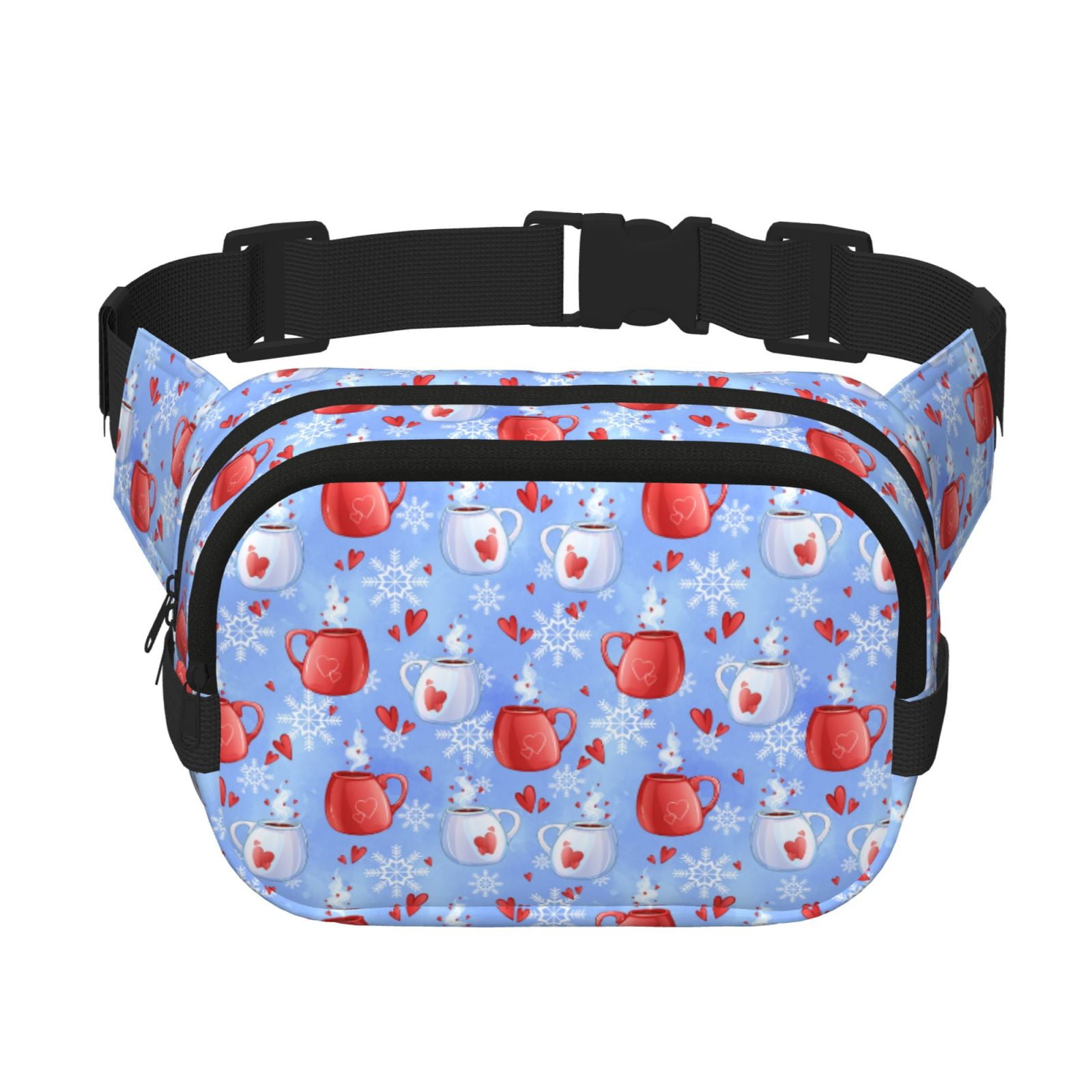 Picia coffee love cup winter Print Square Double-Layer Waist Bag Mini Adjustable Waist Belt Bag Exercise Running Travel Hiking
