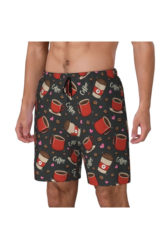 coffee mug cup pattern Mens Swim Trunks with Compression Liner Stretch Beach Shorts Quick Dry with Zipper Pockets No-Chafing Board Shorts-Small