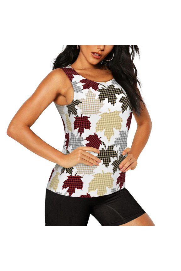 colorful Maple Pattern Women's Workout Tank Top,Breathable Activewear,Slim Fit Athletic Top,Versatile Workout Moisture-wicking top-Medium