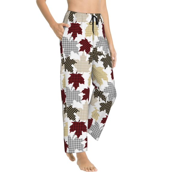 Picia colorful Maple Womens Soft Woven Cotton Elastic Waistband Sleep Pajama Pant Lounge Sleep Pant With Pockets And Drawstring-XX-Large