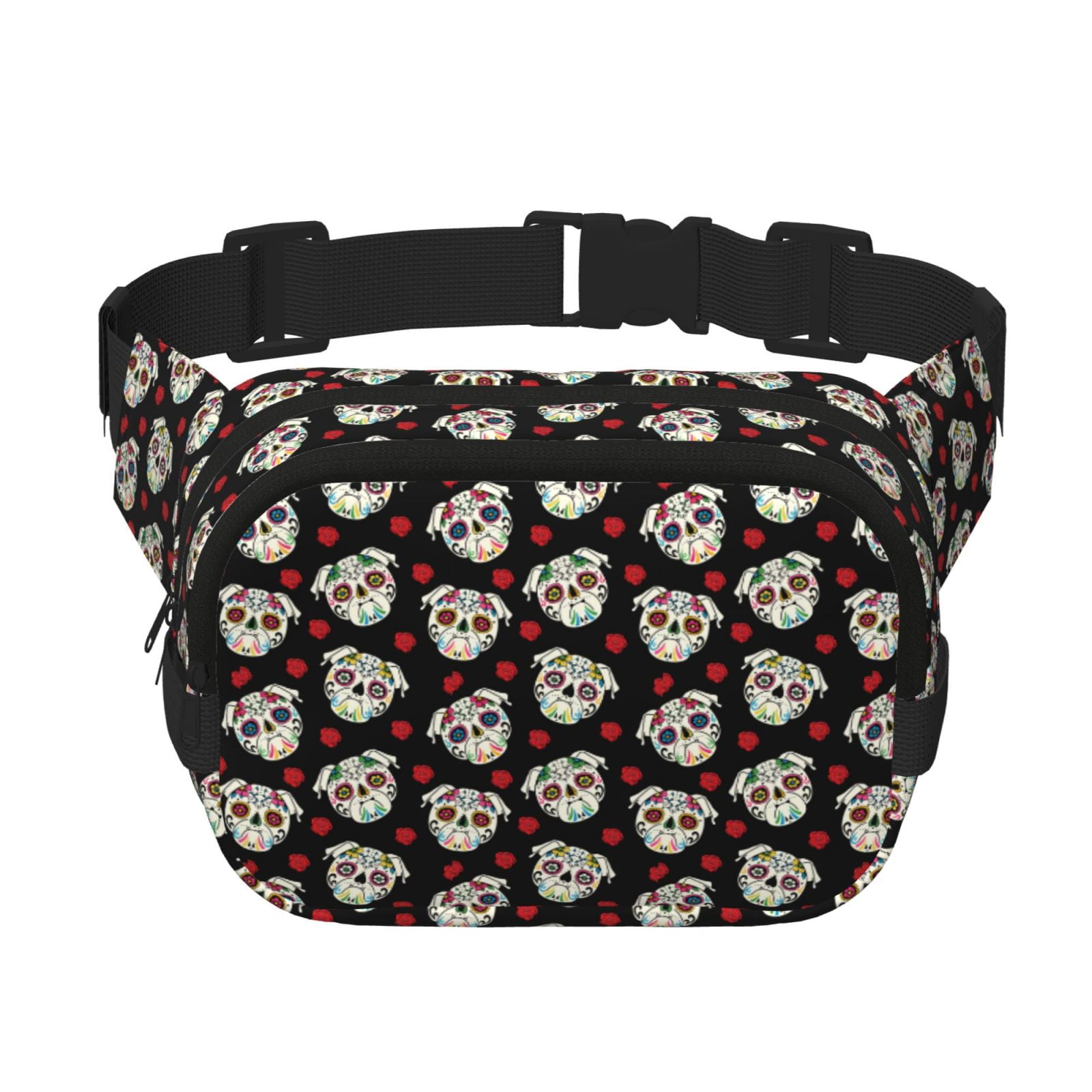 Picia colorful Skull dog flower Print Square Double-Layer Waist Bag Mini Adjustable Waist Belt Bag Exercise Running Travel Hiking