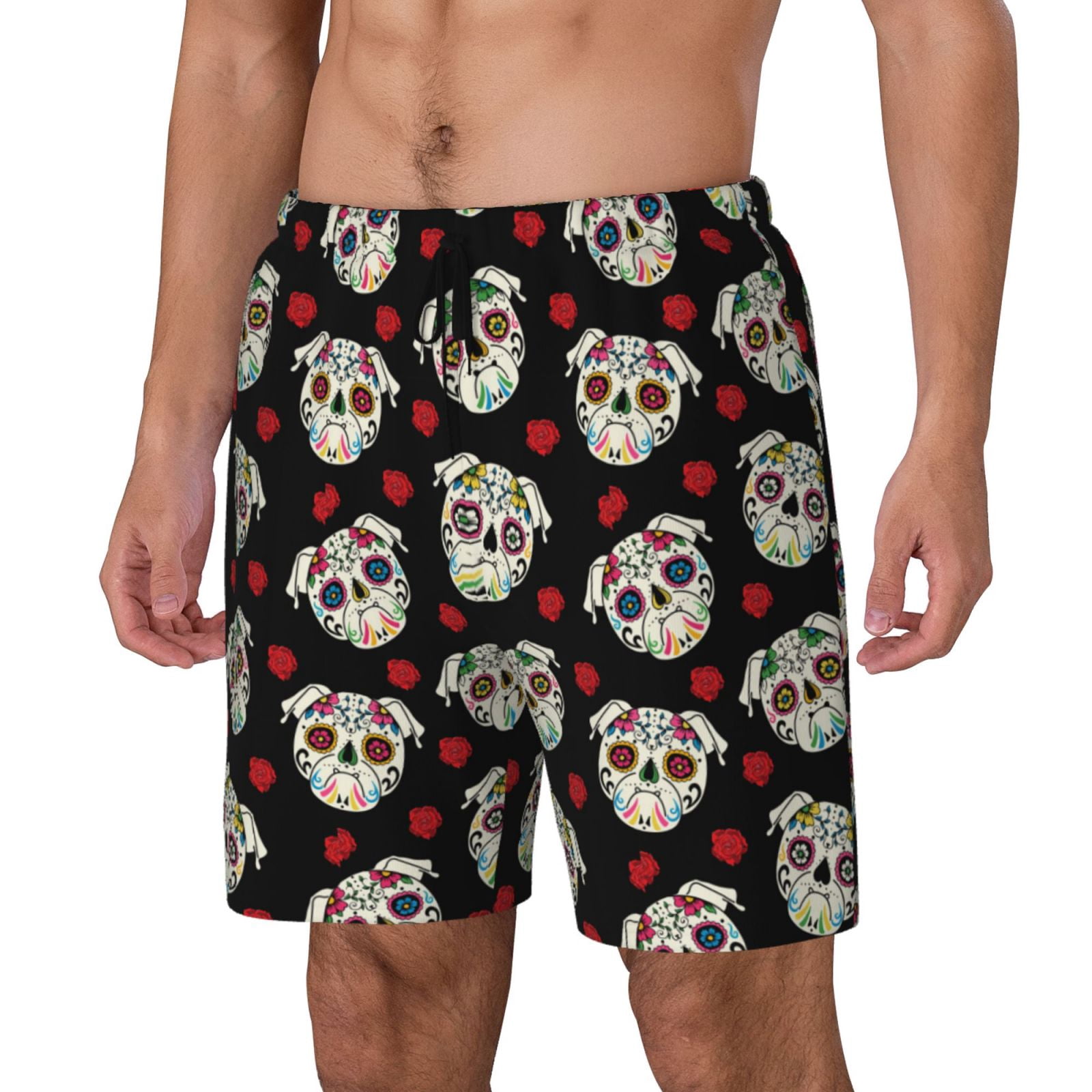 Picia colorful Skull dog flower pattern Mens Swim Trunks with ...