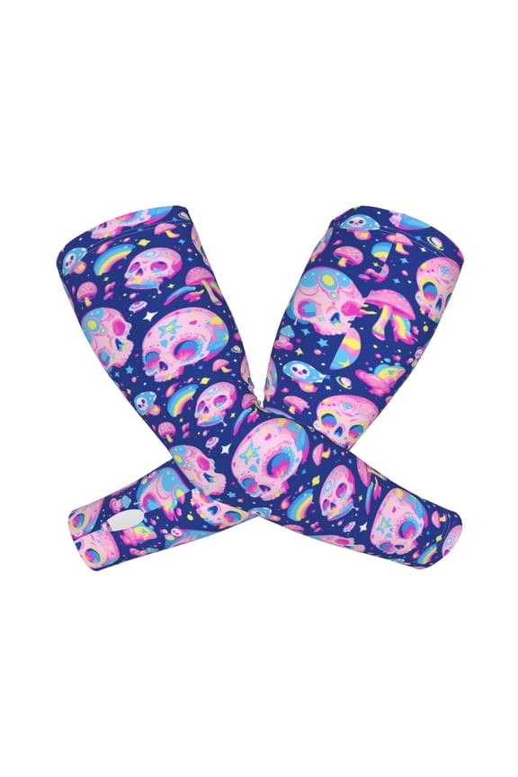 colorful Skull mushroom rainbow Arm Sleeves for Men and Women - Tattoo Cover Up UPF 50+ Cooling Sports Sleeve for Basketball Golf Football-One Size