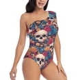 thumbnail image 1 of Picia colorful Skull rose Pattern Women's One Piece Swimsuits,One Shoulder Swimwear Asymmetric ,Ruffle Monokinis Bathing Suits,High Waisted Flattering Bathing Suits-XX-Large, 1 of 8