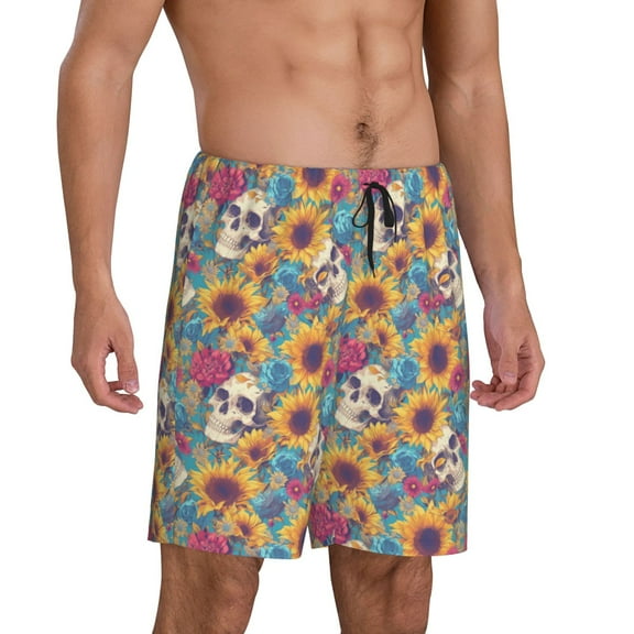 Picia colorful Skull sunflower Pajama Shorts for Men, Men's Pajama Bottoms, Sleepwear,Short Pajama Pants-4X-Large