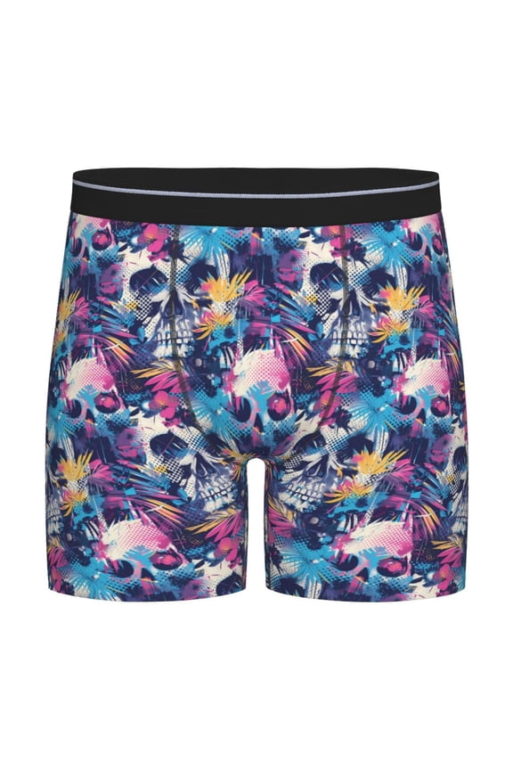 cool Skull colorful Pattern Men's Athletic Long Leg Briefs , Performance Stretch Underwear,Moisture-Wicking