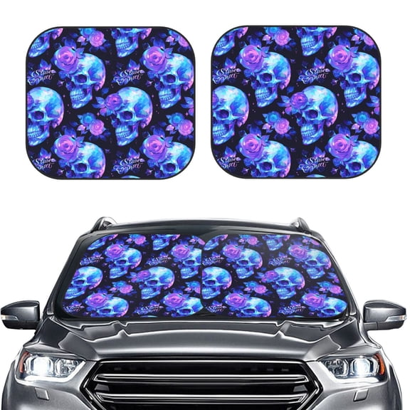 Picia cool crystal Skull flower 2 Piece Car Windshield Sun Shade Foldable | Foldable Sun Shield for Front Window Blocks UV Rays and Keeps Your Vehicle Cool-Small