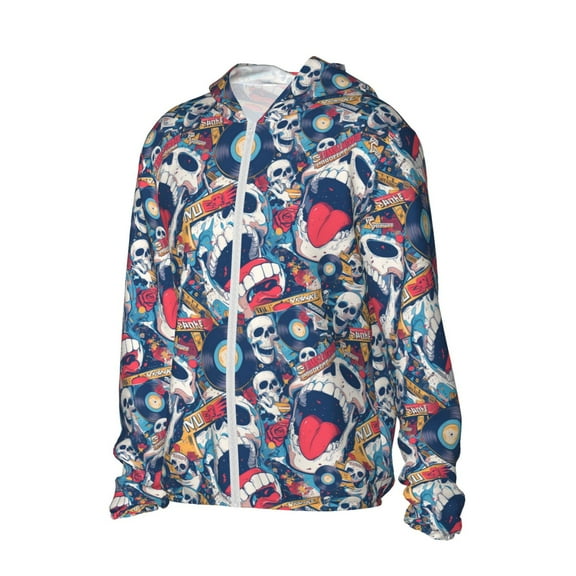 Picia cool rock Skull Women's Men's UPF 50  Sun Protection Hoodie Shirt Long Sleeve SPF Fishing Outdoor UV Hiking Lightweight Shirts-XX-Large