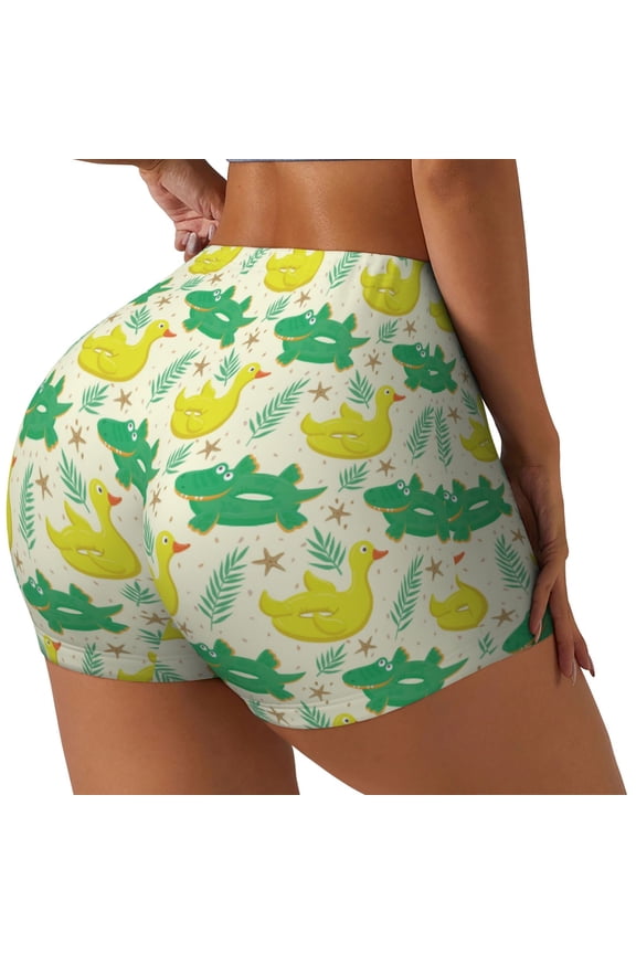 crocodile and duck Printed Workout Shorts for Women Seamless Scrunch Butt Lifting High Waisted Yoga Gym Booty Running Moisture-wicking Short Pants-Medium