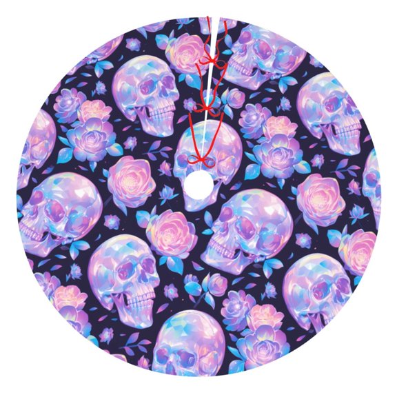 Picia crystal Skull flower Print Christmas Tree Skirt , Christmas Tree Skirt Ornaments for Merry Christmas Holiday Party Decorations Indoor Outdoor-30"
