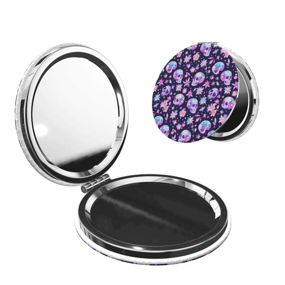 Picia crystal Skull flower cool for Compact Vanity Mirror , Travel Makeup Mirror , Portable Magnifying Cosmetic Mirror for Daily, Work, Business-Round Shape