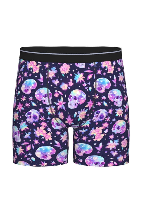 crystal Skull flower cool Pattern Men's Athletic Long Leg Briefs , Performance Stretch Underwear，Moisture-Wicking