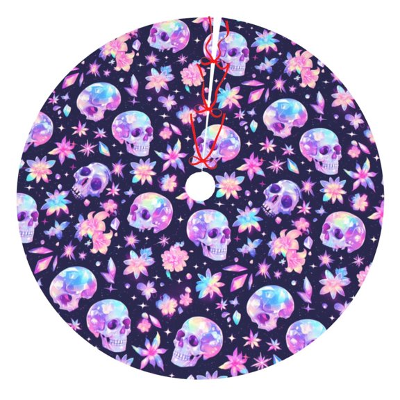 Picia crystal Skull flower cool Print Christmas Tree Skirt , Christmas Tree Skirt Ornaments for Merry Christmas Holiday Party Decorations Indoor Outdoor-48"