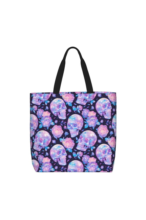 crystal Skull flower for Tote Bag for Women with Zipper, Gym Tote with Compartments, Laptop Work Tote Nurse Dance Yoga Bag for Sport, Travel