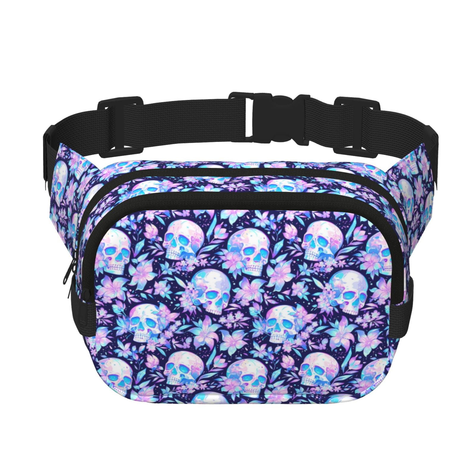 Picia crystal Skull flower leaf Print Square Double-Layer Waist Bag Mini Adjustable Waist Belt Bag Exercise Running Travel Hiking
