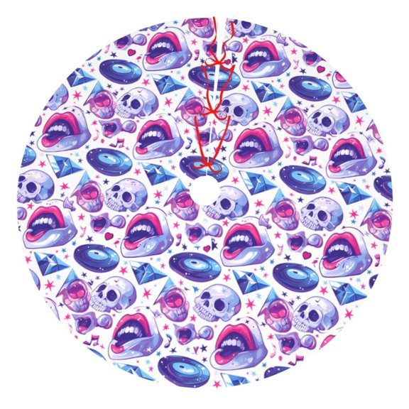 Picia crystal Skull record lips Print Christmas Tree Skirt , Christmas Tree Skirt Ornaments for Merry Christmas Holiday Party Decorations Indoor Outdoor-30"