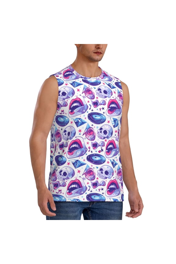 crystal Skull record lips mens Cotton Tank Undershirts , Moisture-wicking Ribbed Tanks, Lightweight Cotton Tank Undershirts-Medium