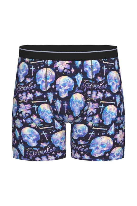 crystal cool Skull flower Pattern Men's Athletic Long Leg Briefs , Performance Stretch Underwear，Moisture-Wicking