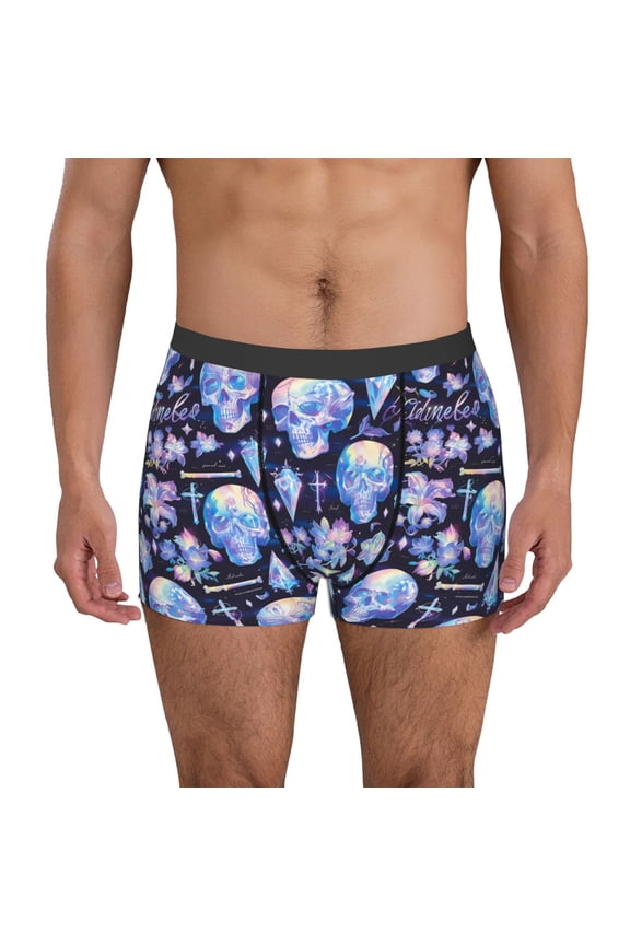 crystal cool Skull flower Pattern Men’s Boxer Briefs – Soft & Breathable Underwear, Stretchy & Comfortable Fit, Supportive Pouch Design, Moisture-Wicking-X-Large