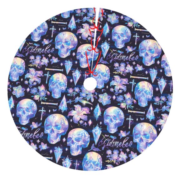 Picia crystal cool Skull flower Print Christmas Tree Skirt , Christmas Tree Skirt Ornaments for Merry Christmas Holiday Party Decorations Indoor Outdoor-36"