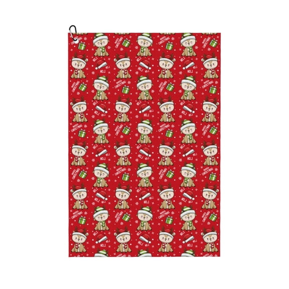 Picia cute Christmas Moose Microfiber Golf Towel (24" X 16") with Carabiner Clip, Waffle Pattern Hook - Golf Accessories and Gifts, Father's Day, Christmas, Birthday Gift