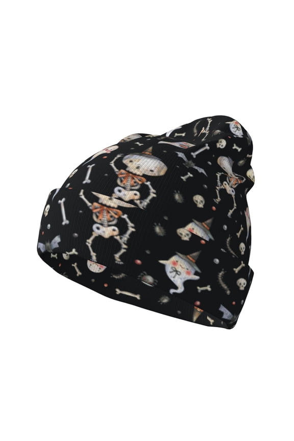 cute Skull bone Pattern Knitted Beanie Hat for Men and Women , Unisex Winter Warm Stretchy Knit Cap Thick Fisherman Beanies Cuffed Plain Skull Caps