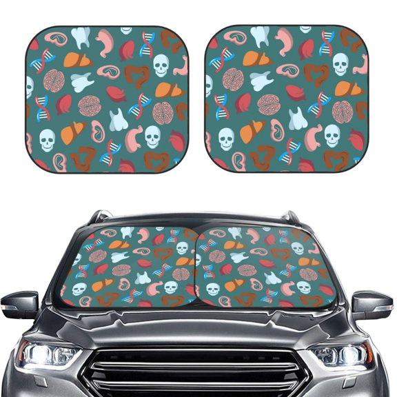 Picia cute Skull organ 2 Piece Car Windshield Sun Shade Foldable | Foldable Sun Shield for Front Window Blocks UV Rays and Keeps Your Vehicle Cool-Large