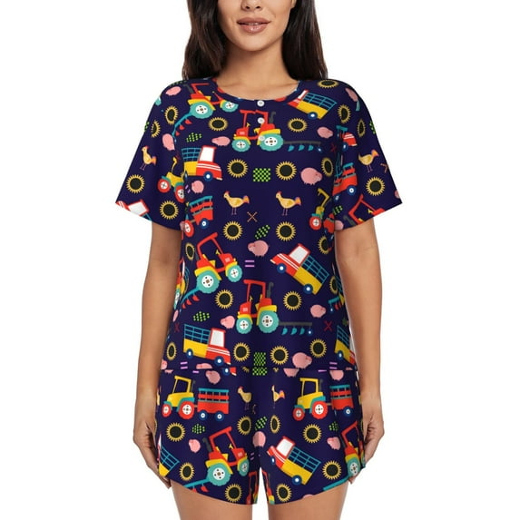 Picia cute animals Pattern Pajamas Sets for Women Soft Short-Sleeved Pjs with Lounge Shorts Two Piece Sleepwear-4X-Large