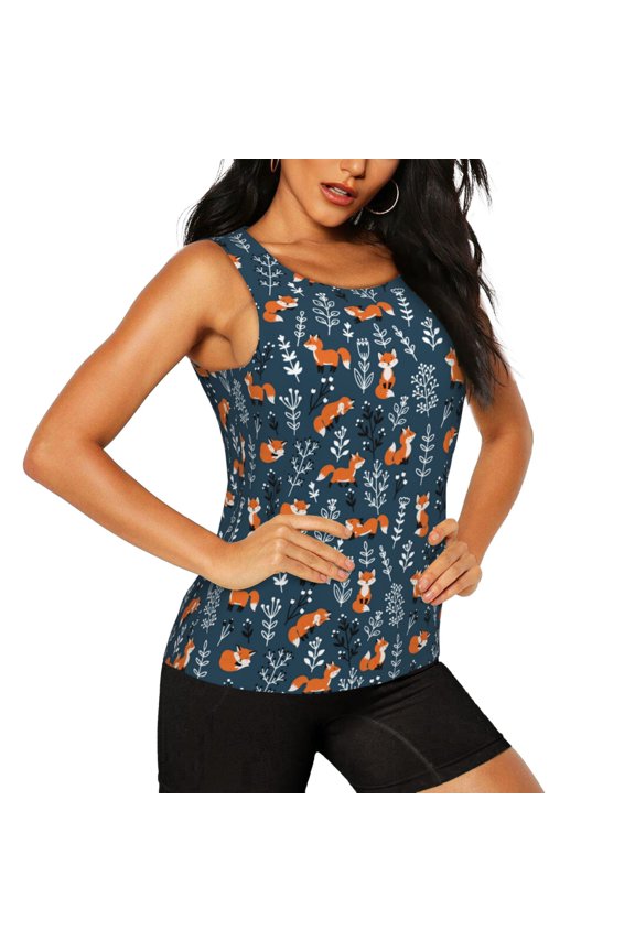 cute fall fox Pattern Women's Workout Tank Top,Breathable Activewear,Slim Fit Athletic Top,Versatile Workout Moisture-wicking top-Medium