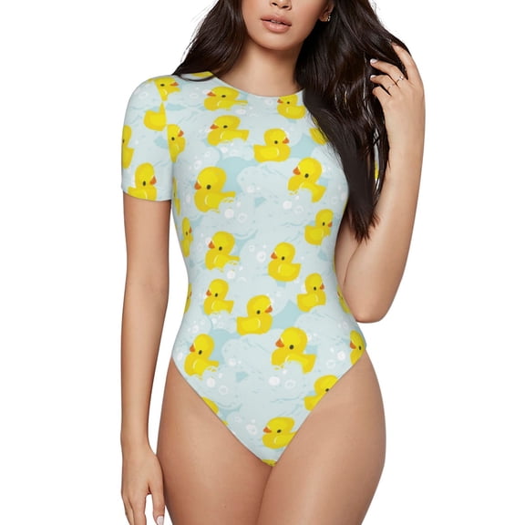 Picia cute rubber duck Print Womens One Piece Swimsuits Modest Tummy Control Bathing Suits Lace Up Slimming Swim Suit-Large