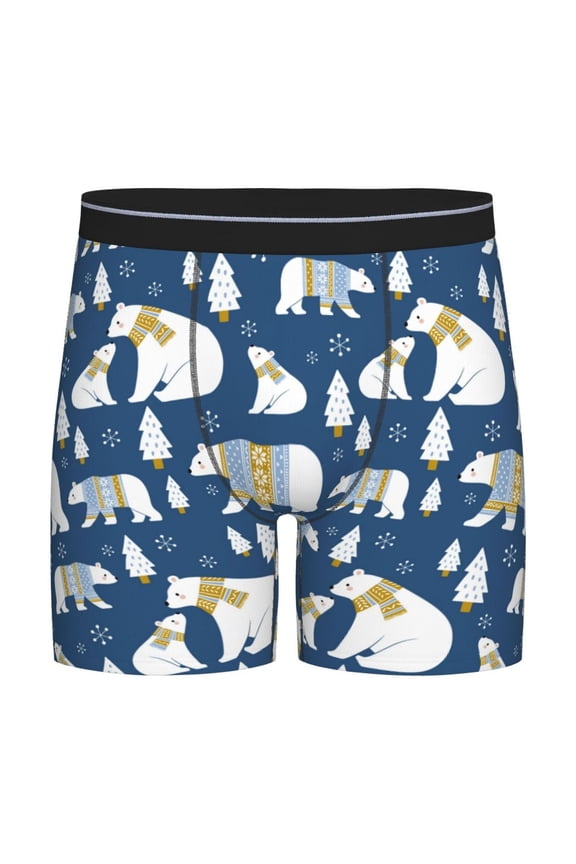 cute winter bear Pattern Men's Athletic Long Leg Briefs , Performance Stretch Underwear,Moisture-Wicking