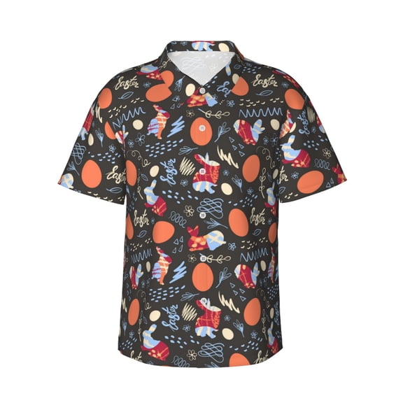 Picia doodles and Easter Pattern Men's Hawaiian Shirt – Soft Cotton Regular Fit Short Sleeve Shirt, Casual Beach Shirt for Summer, Vacation, and Outdoor Wear,X-Large