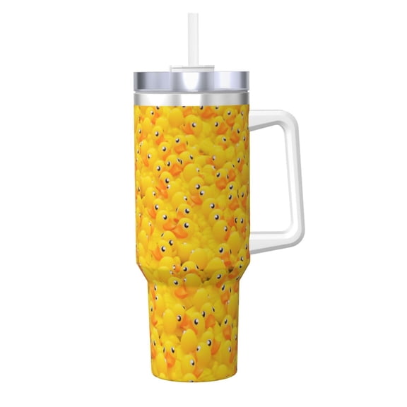 Picia duck floating in the pool Pattern 40oz Ice Bully Insulated Tumbler with Handle, Double-Wall Stainless Steel Cup, Leak-Proof Lid and Straw