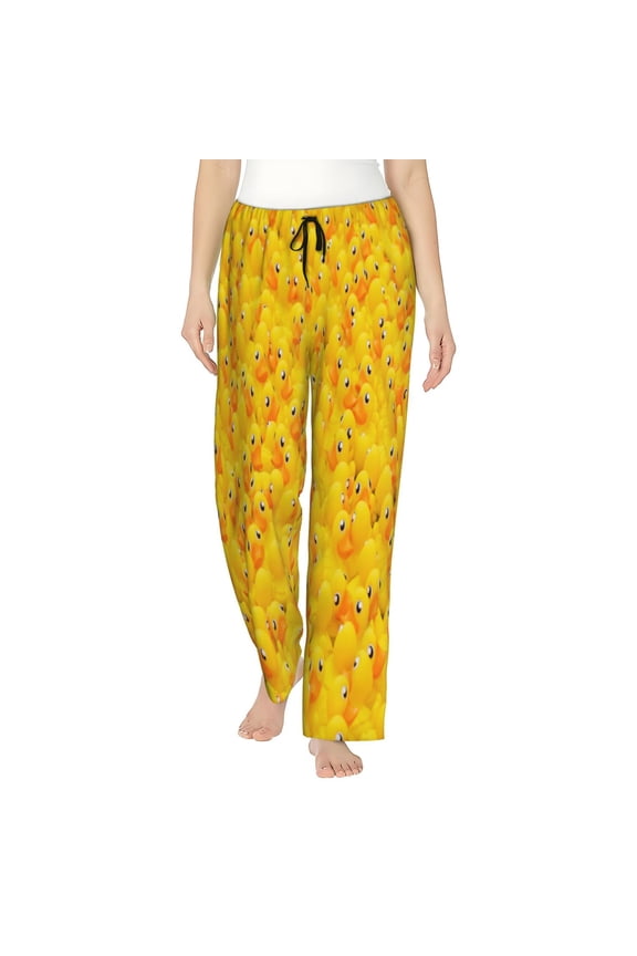 duck floating in the pool Pattern Womens Soft Woven Cotton Elastic Waistband Sleep Pajama Pant Lounge Sleep Pant With Pockets And Drawstring-Large