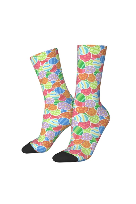 easter eggs Print Athletic Socks for Men & Women – Cushioned Moisture-Wicking Crew Socks for Sports, Running, and Training, Soft & Breathable Size 5-11