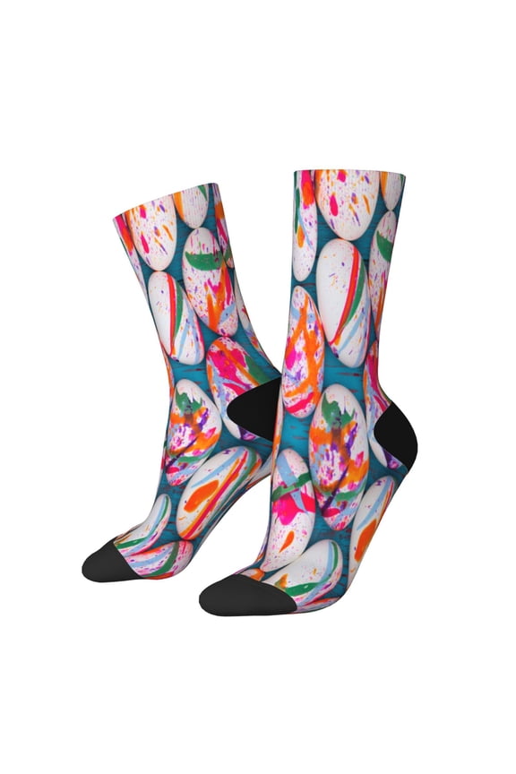 eggs Print Athletic Socks for Men & Women – Cushioned Moisture-Wicking Crew Socks for Sports, Running, and Training, Soft & Breathable Size 5-11