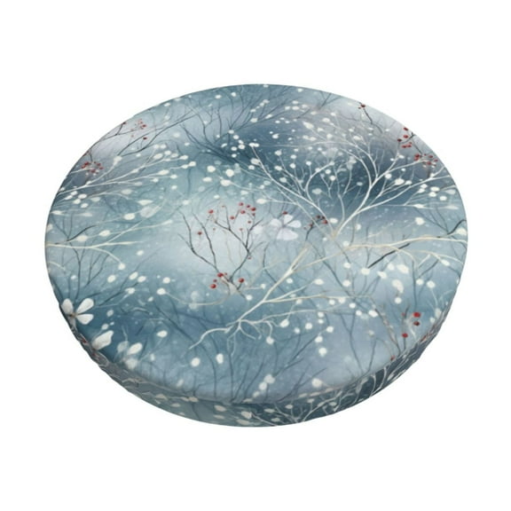 Picia enchanted winter snowflake holly Pattern Round Stool Covers Comfy Seat Covers Stretch Removable Washable Chair Slipcover Round Bar Chair Cushion Cover-12 inch